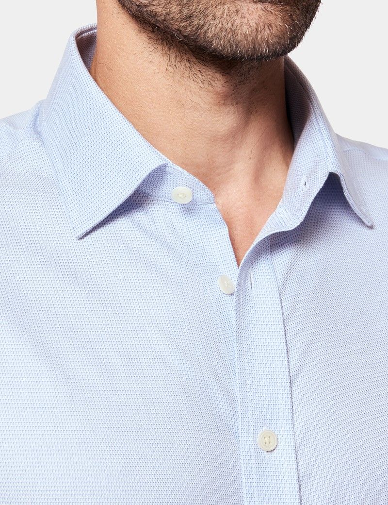 Fitted Slim Blue & White Textured Weave Non-Iron Shirt