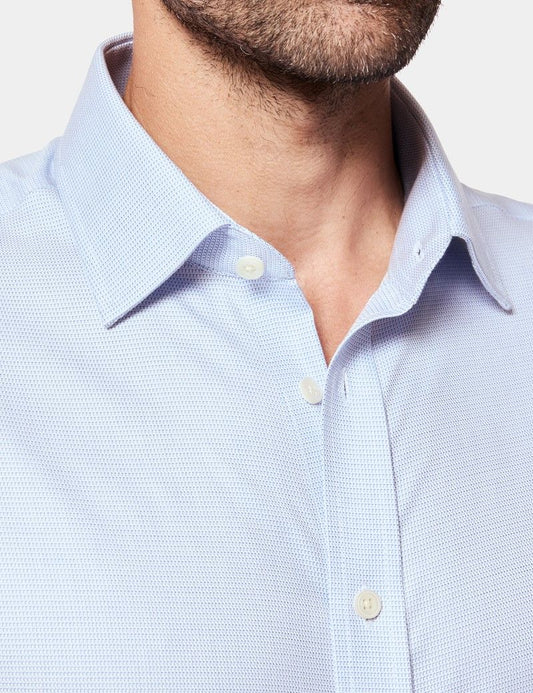Fitted Slim Blue & White Textured Weave Non-Iron Shirt