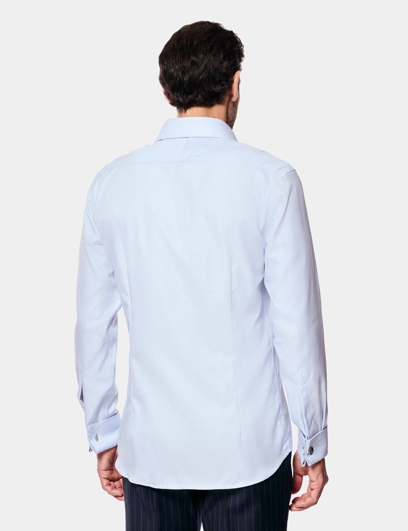 Fitted Slim Blue & White Textured Weave Non-Iron Shirt