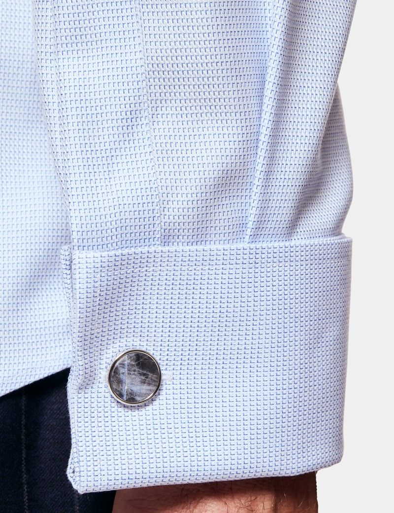 Fitted Slim Blue & White Textured Weave Non-Iron Shirt