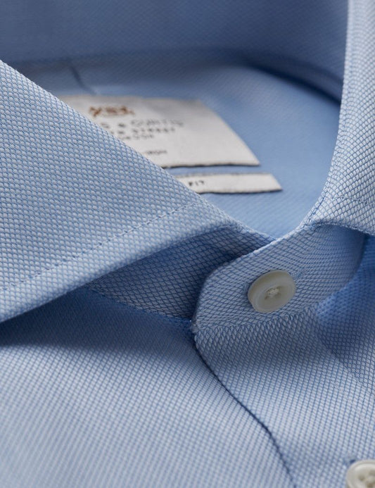 Fitted Slim Blue Pique Non-Iron Shirt