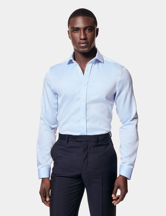 Fitted Slim Blue Pique Non-Iron Shirt