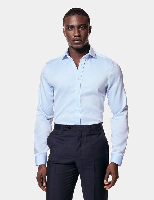 Fitted Slim Blue Pique Non-Iron Shirt