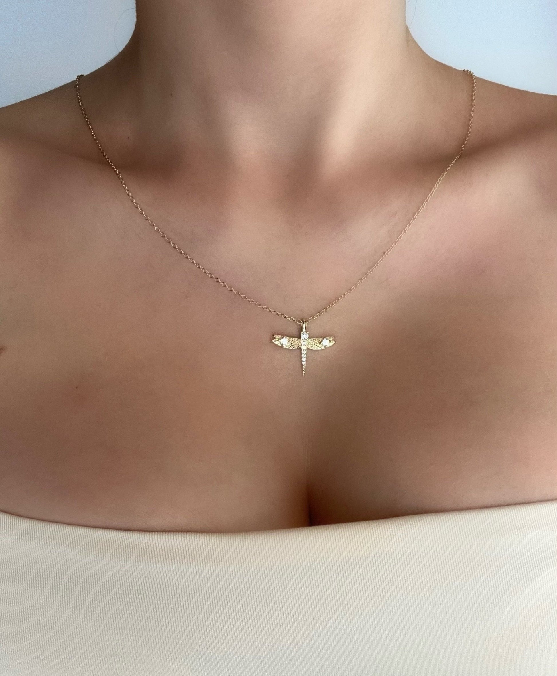 18K Gold Plated 925 Sterling Silver Elegant Dragonfly Necklace - Interactive Group