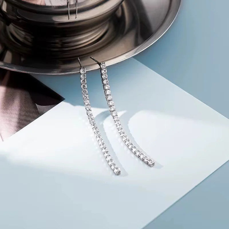 925 Sterling Silver Long Tennis Row Zircon Stud Earrings - Interactive Group