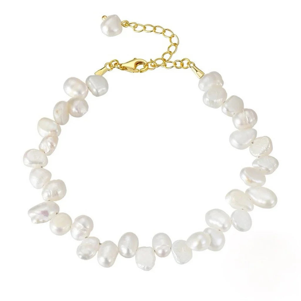 Elegant 925 Sterling Silver 18K Gold Plated Freshwater Pearl Bracelet - Interactive Group