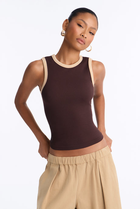 Rachel Ribbed Contrast Binding Crew Neck Tank Top