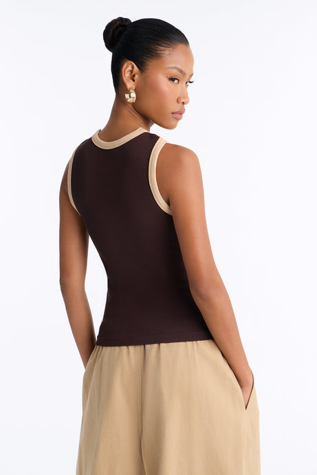 Rachel Ribbed Contrast Binding Crew Neck Tank Top