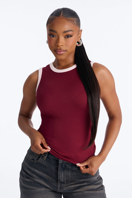 Rachel Ribbed Contrast Binding Crew Neck Tank Top