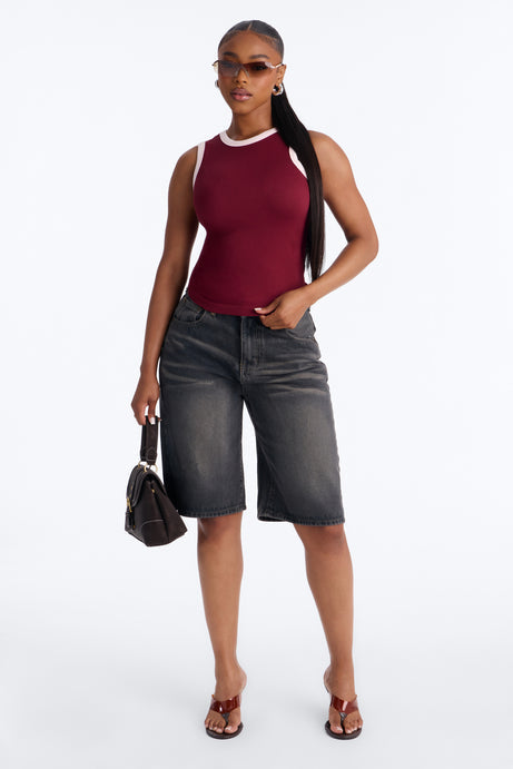 Rachel Ribbed Contrast Binding Crew Neck Tank Top