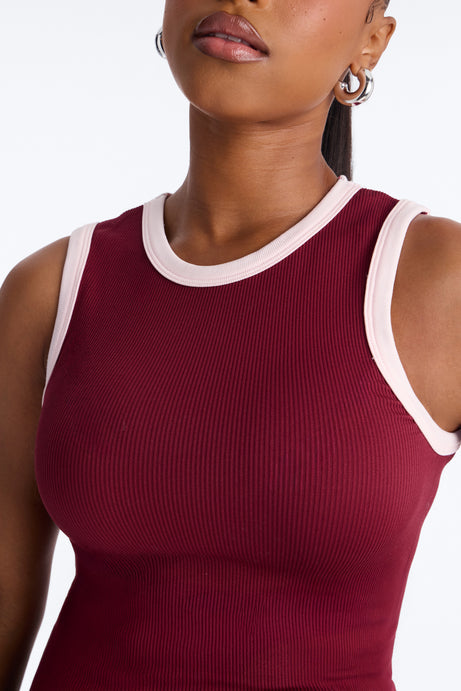 Rachel Ribbed Contrast Binding Crew Neck Tank Top