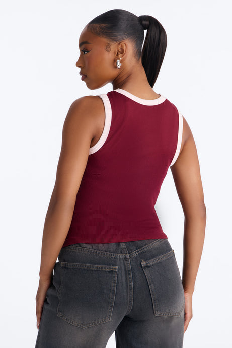 Rachel Ribbed Contrast Binding Crew Neck Tank Top