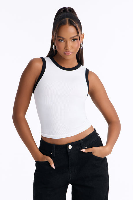 Rachel Ribbed Contrast Binding Crew Neck Tank Top