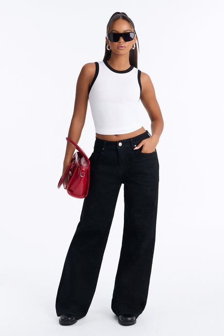 Rachel Ribbed Contrast Binding Crew Neck Tank Top