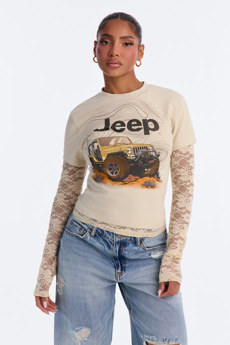 Jeep Lace 2Fer Baby Tee - Cream