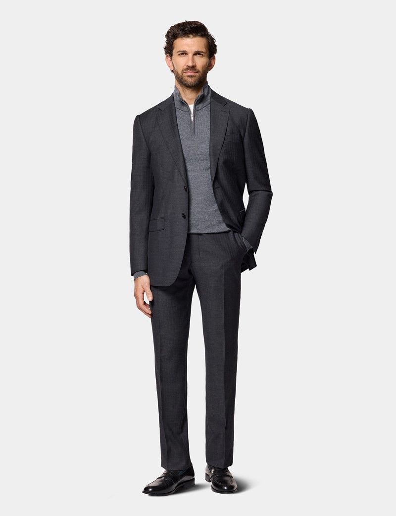 Slim Fit Charcoal Herringbone Suit Jacket