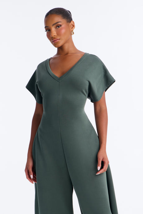 Let's Relax Barrel Wide Leg Jumpsuit - Olive