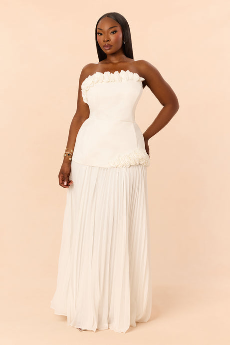Soft Glam Pleated Gown - White