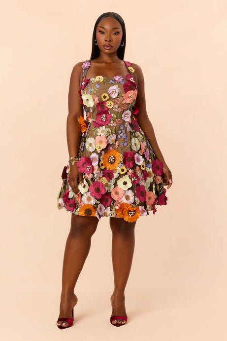 Love Spell Embroidered Mini Dress - Multi Color