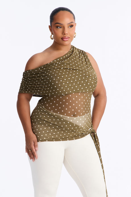 Kylie Polka Dot Off Shoulder Mesh Top
