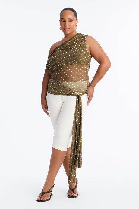 Kylie Polka Dot Off Shoulder Mesh Top