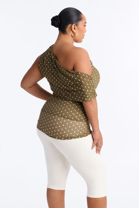 Kylie Polka Dot Off Shoulder Mesh Top