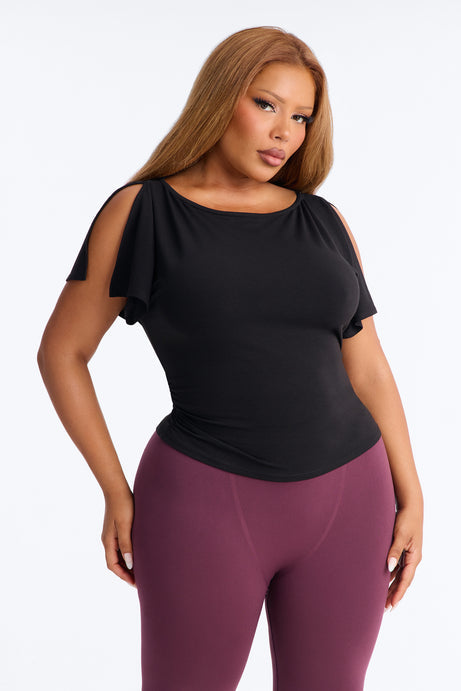 Juliette Ruched Split Short Sleeve Top