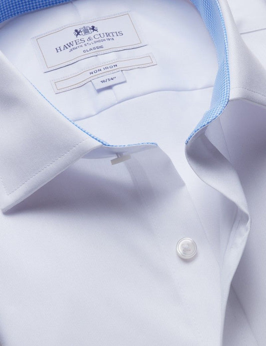 Classic Fit White Twill Non-Iron Shirt - Contrast Detail - Chest Pocket