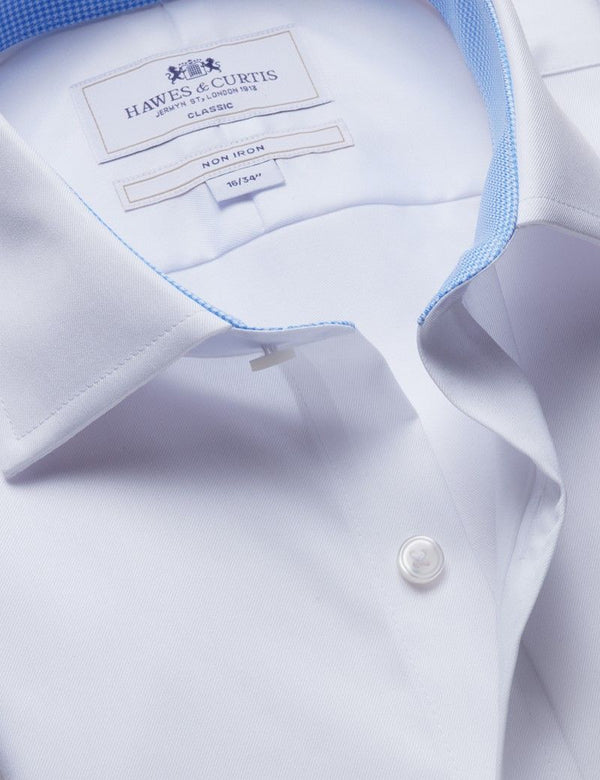 Classic Fit White Twill Non-Iron Shirt - Contrast Detail - Chest Pocket