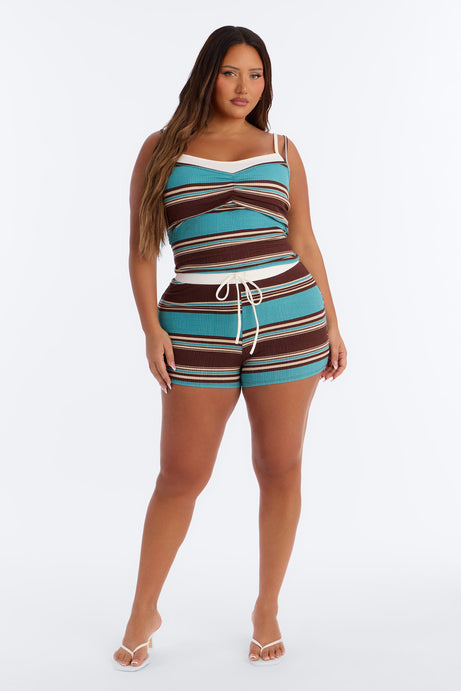 Casey Striped Ribbed Short Set - Teal/combo