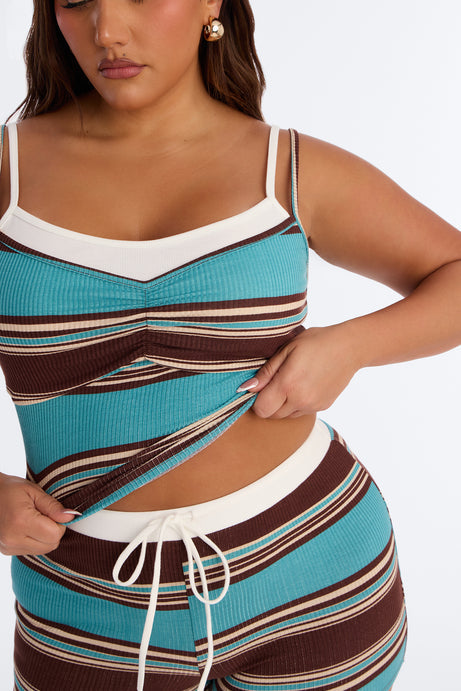 Casey Striped Ribbed Short Set - Teal/combo