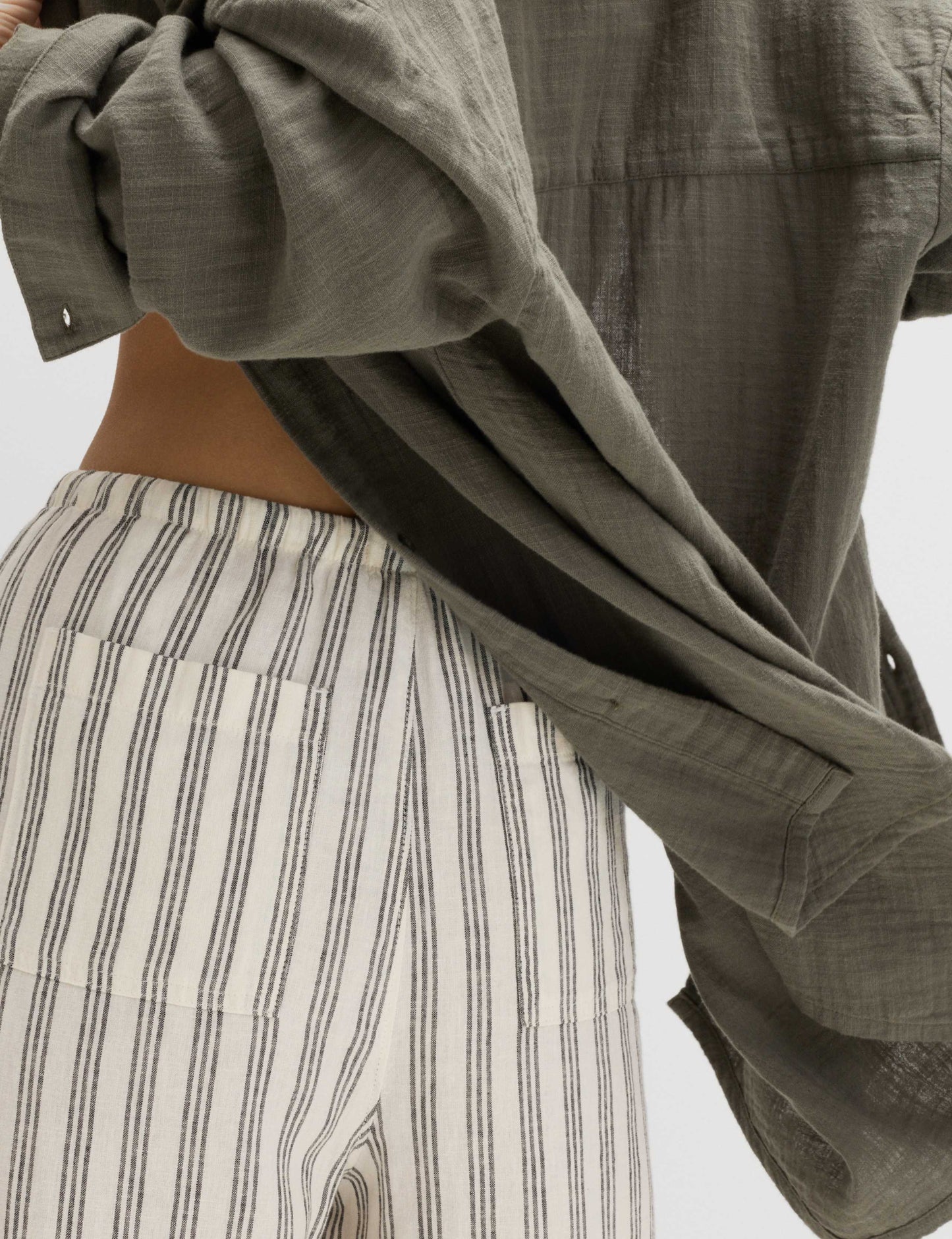 Linen Rich Drawstring Wide Leg Trousers