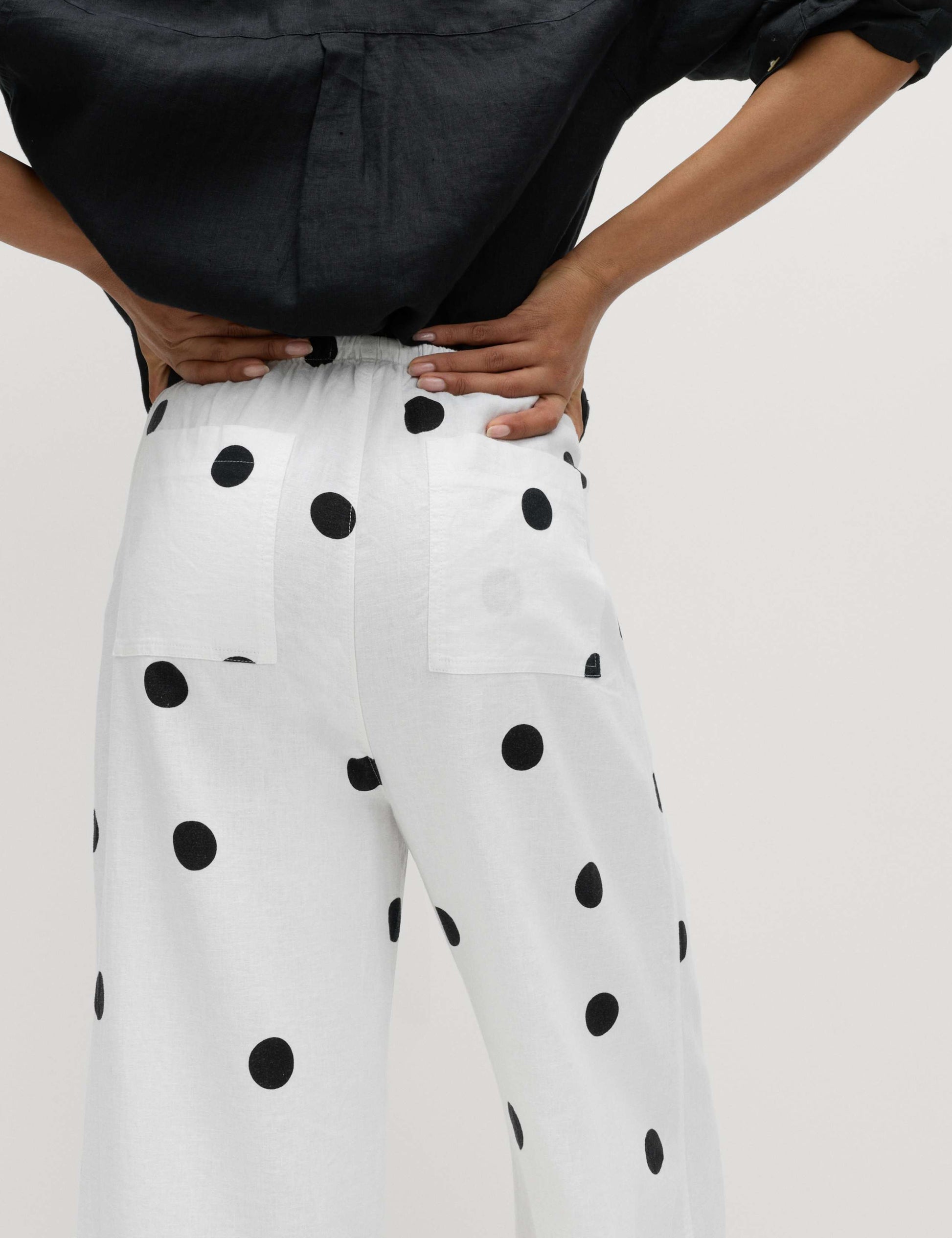 Linen Rich Drawstring Wide Leg Trousers