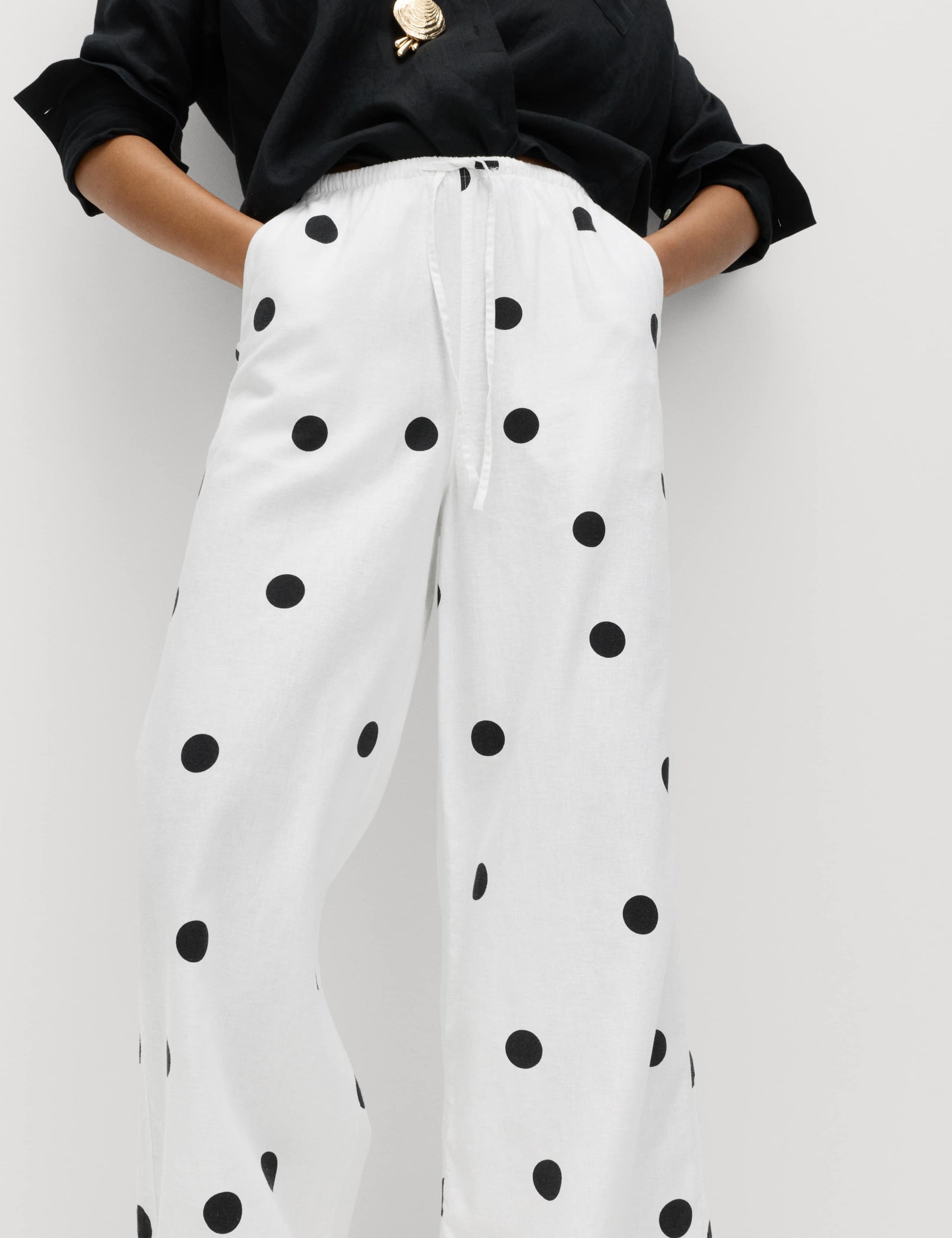 Linen Rich Drawstring Wide Leg Trousers