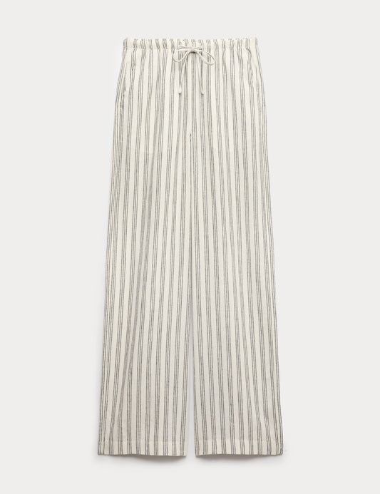 Linen Rich Drawstring Wide Leg Trousers