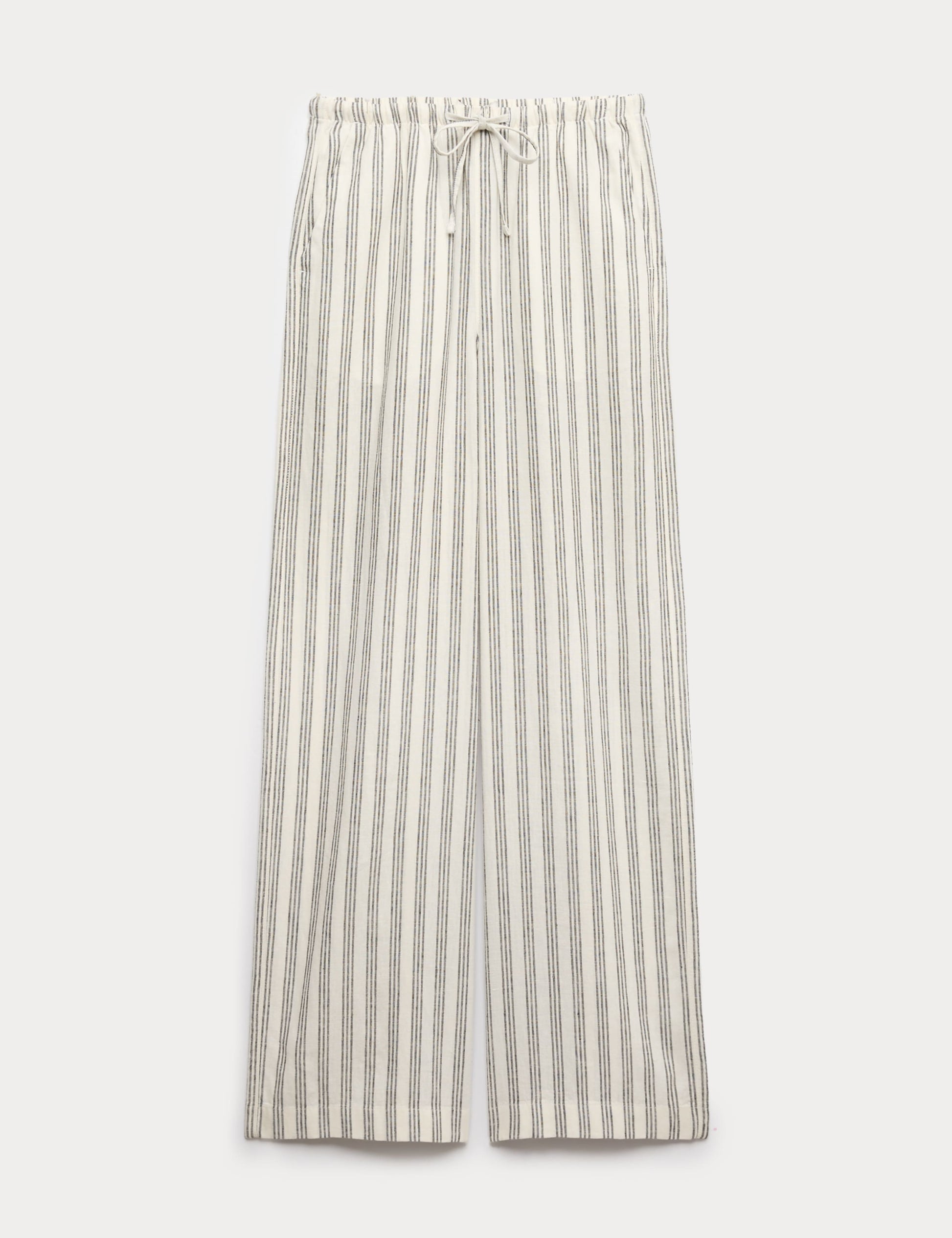 Linen Rich Drawstring Wide Leg Trousers