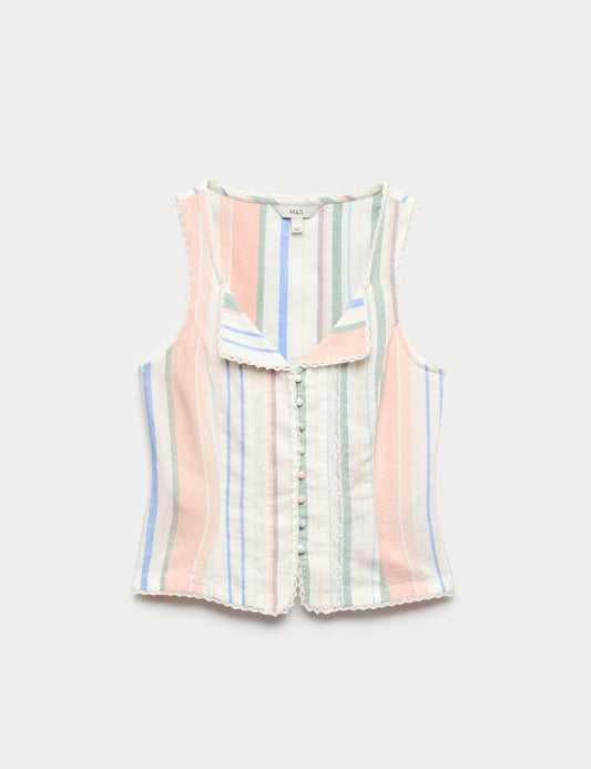 Linen Rich Lace Insert Corset Top