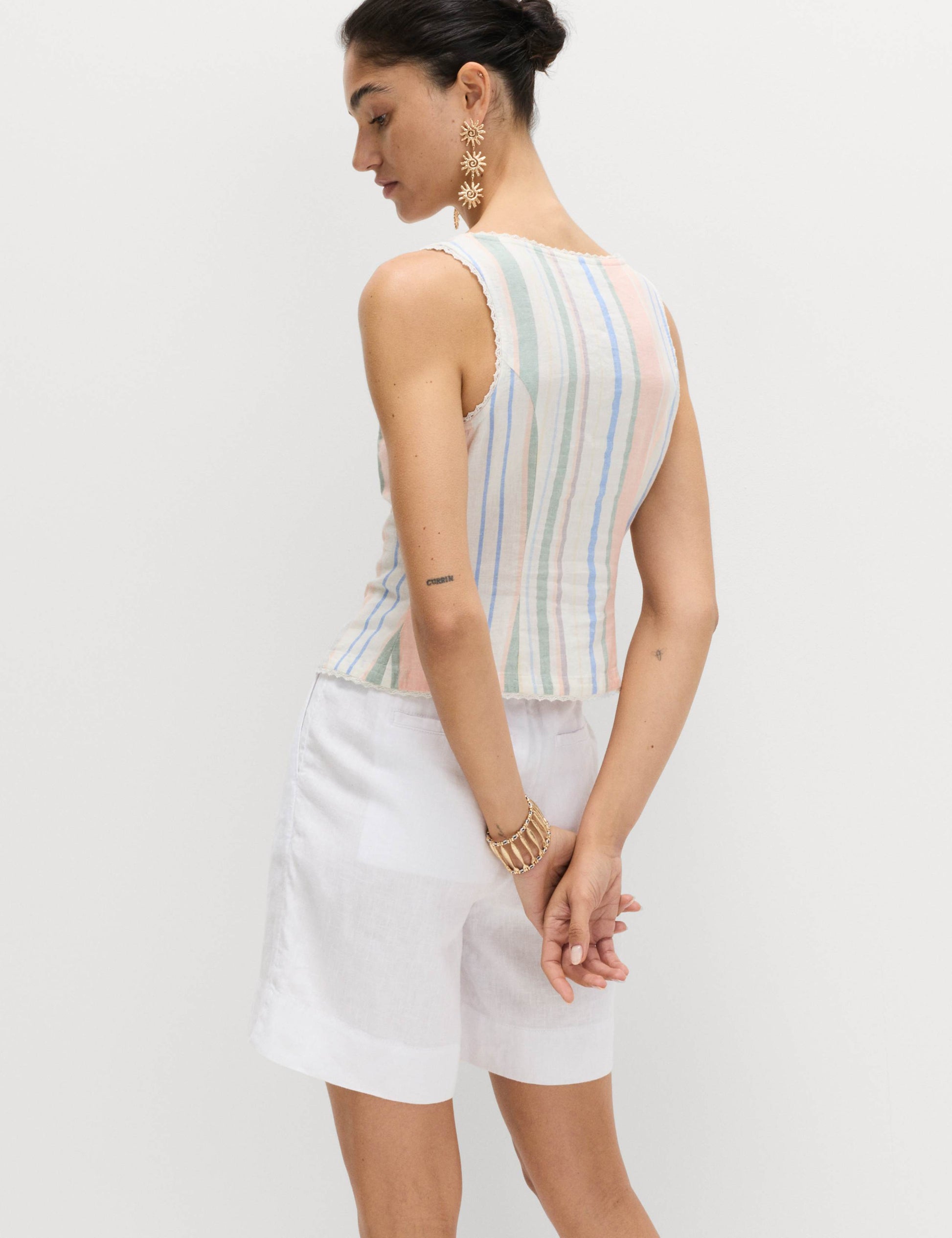 Linen Rich Lace Insert Corset Top