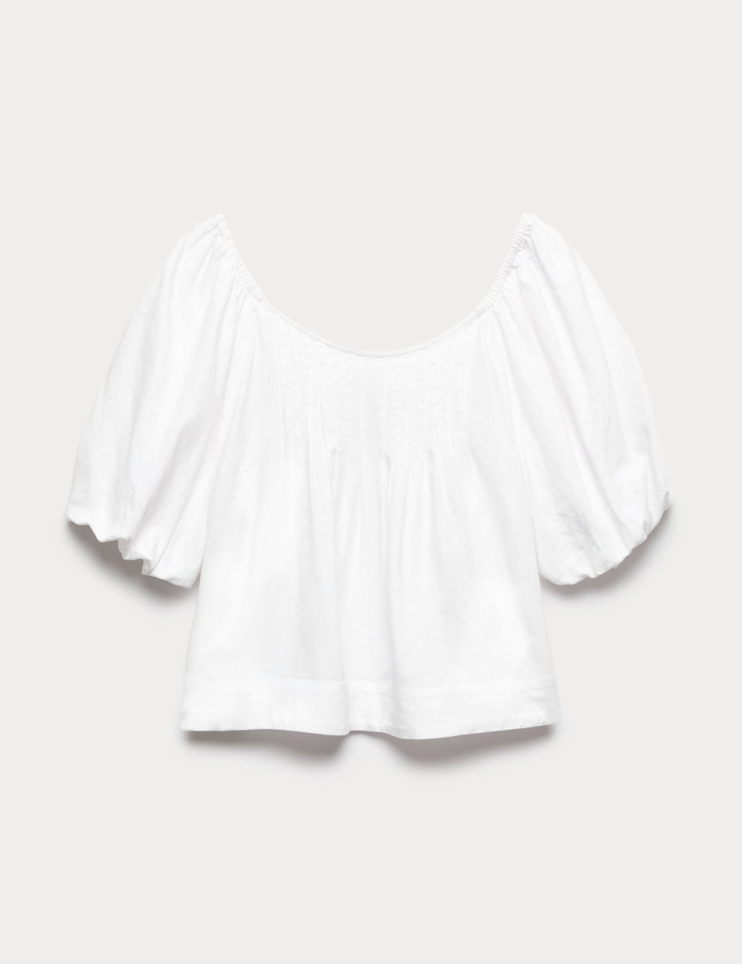 Linen Rich Pleated Puff Sleeve Top