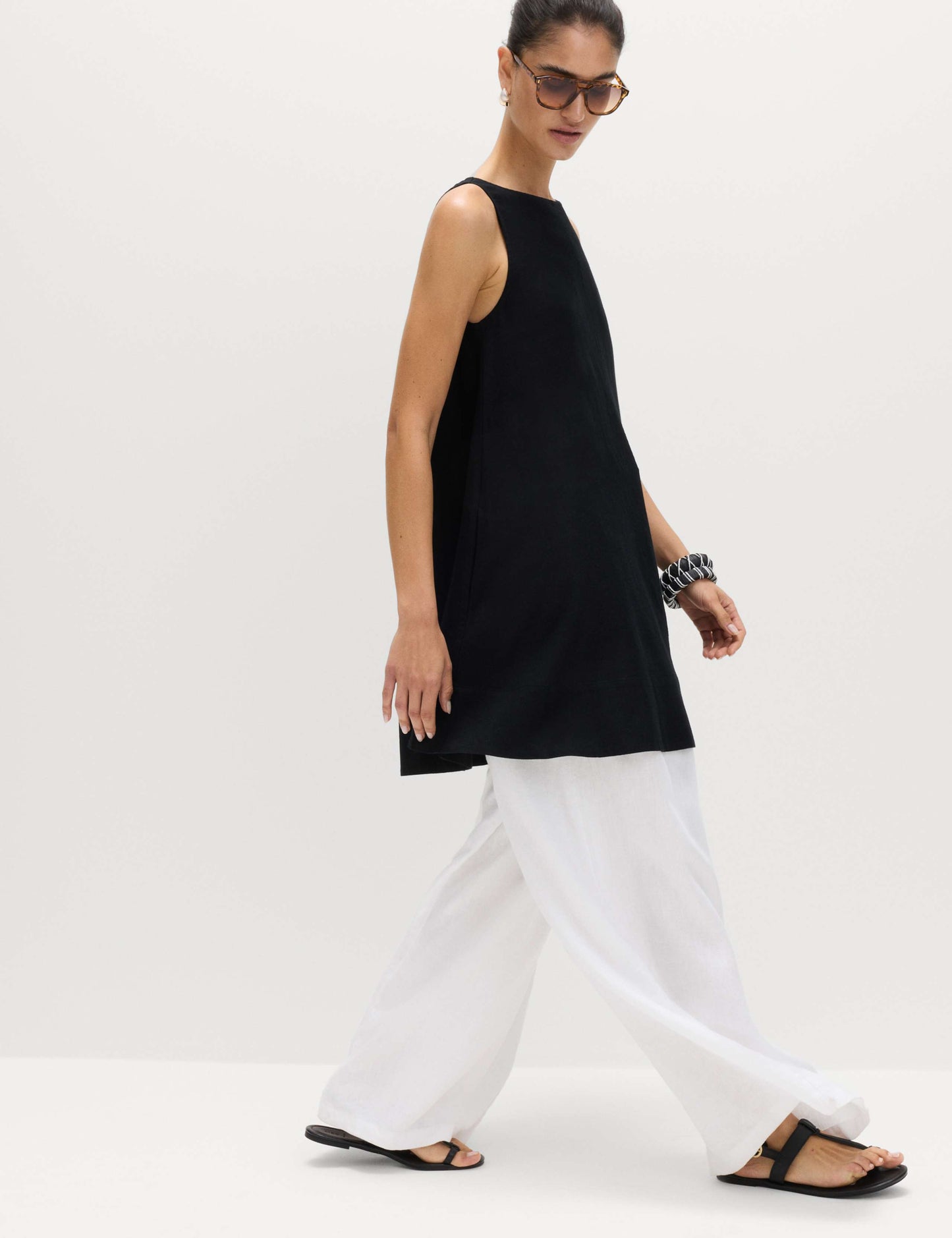 Linen Rich Scoop Neck Mini Swing Dress