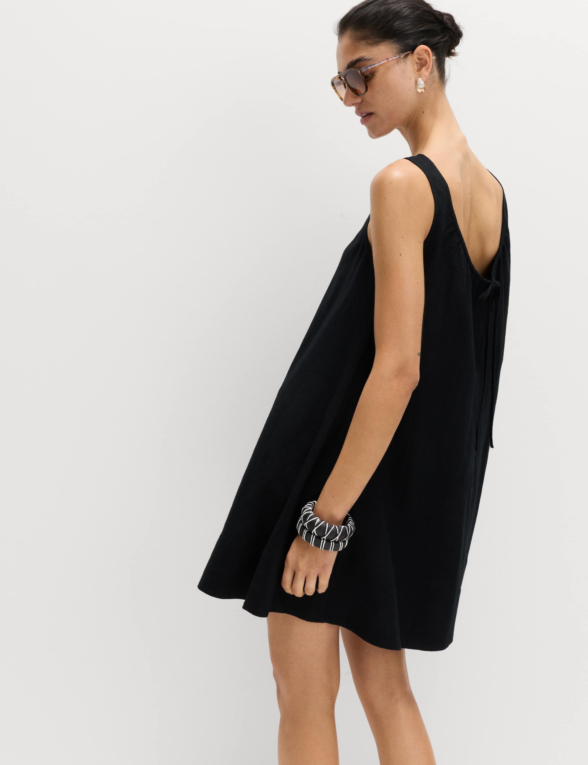 Linen Rich Scoop Neck Mini Swing Dress