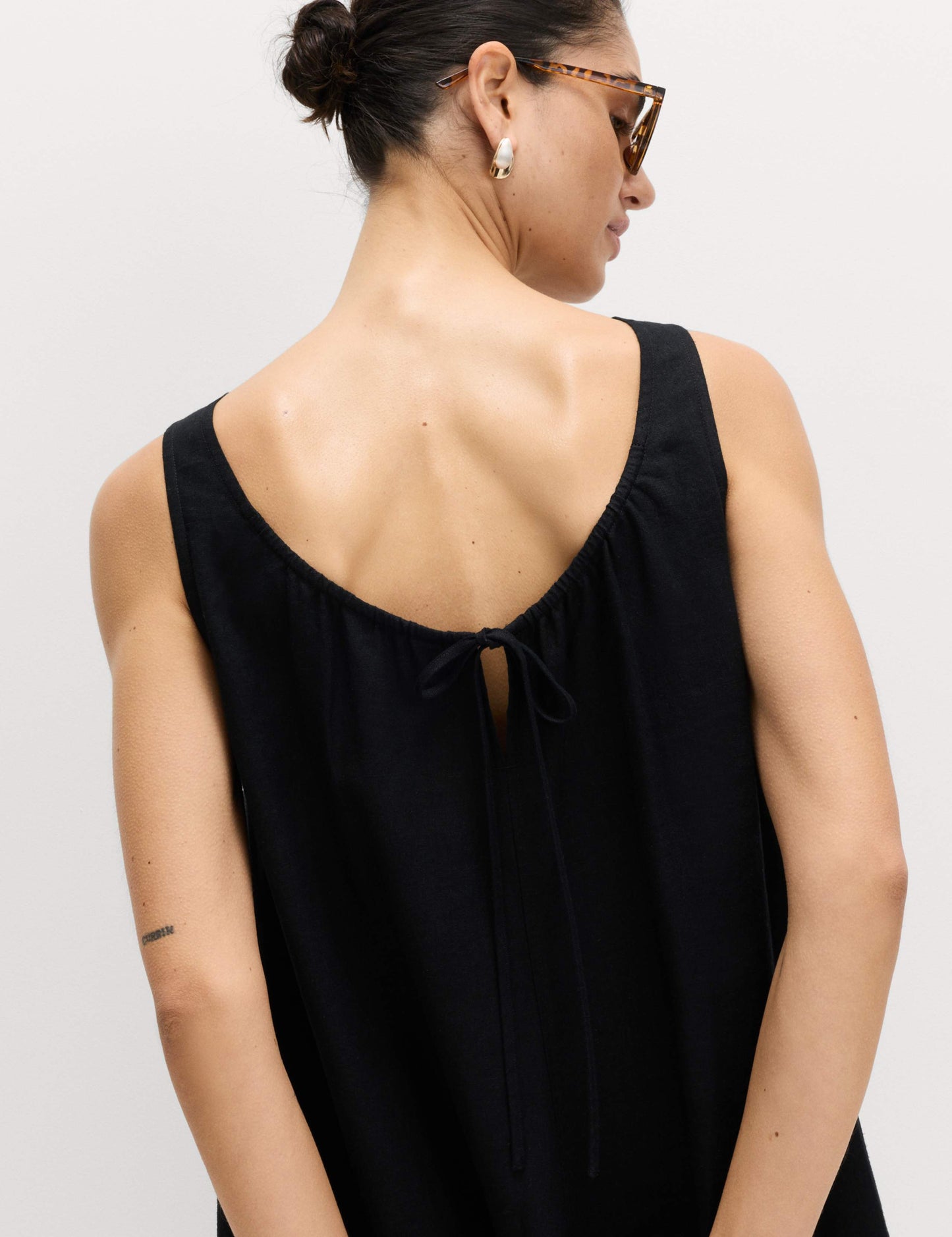 Linen Rich Scoop Neck Mini Swing Dress