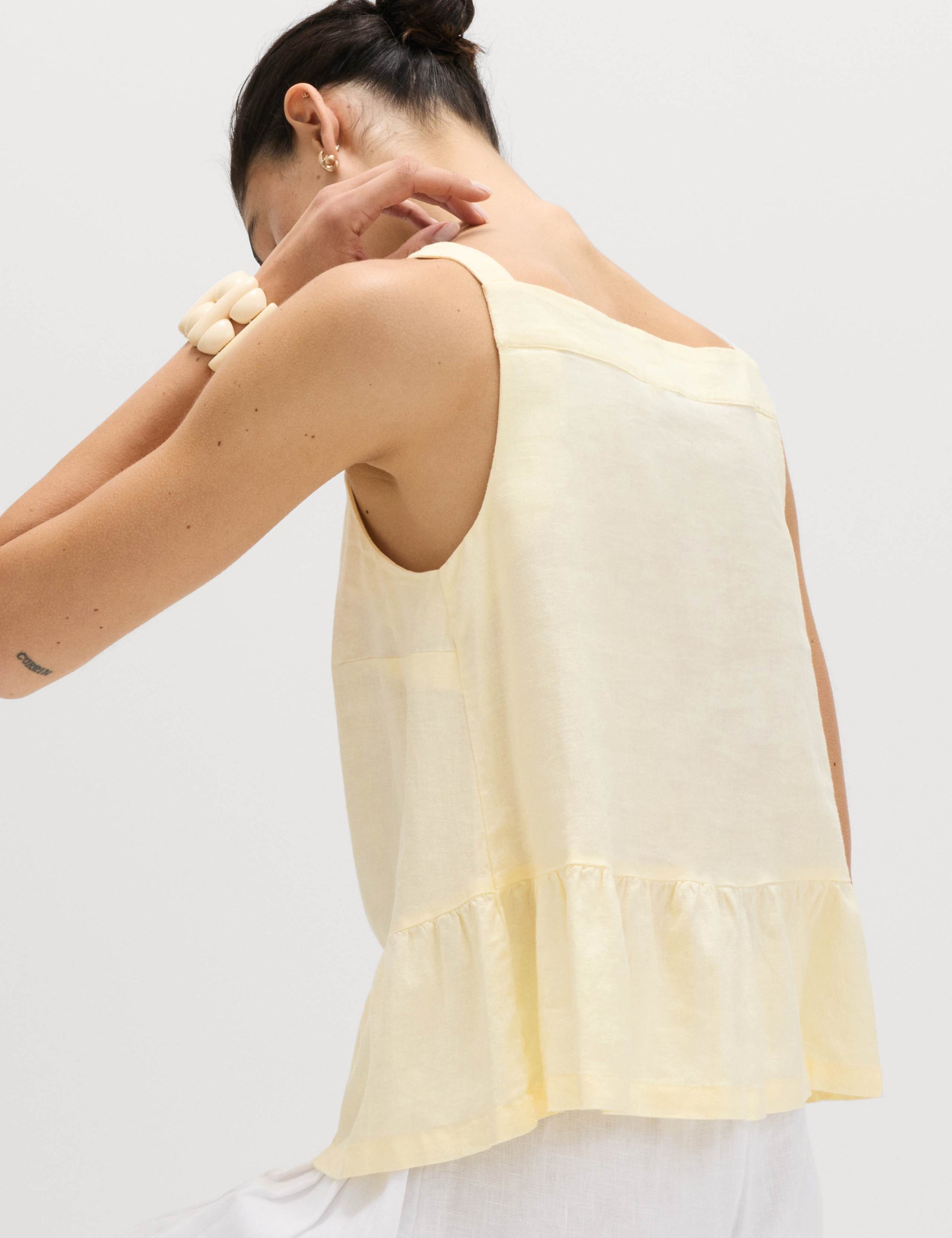 Linen Rich Square Neck Lace Insert Top