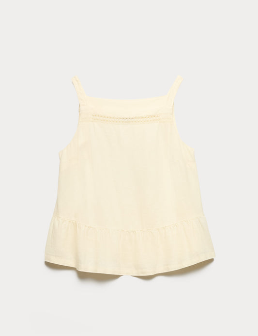 Linen Rich Square Neck Lace Insert Top