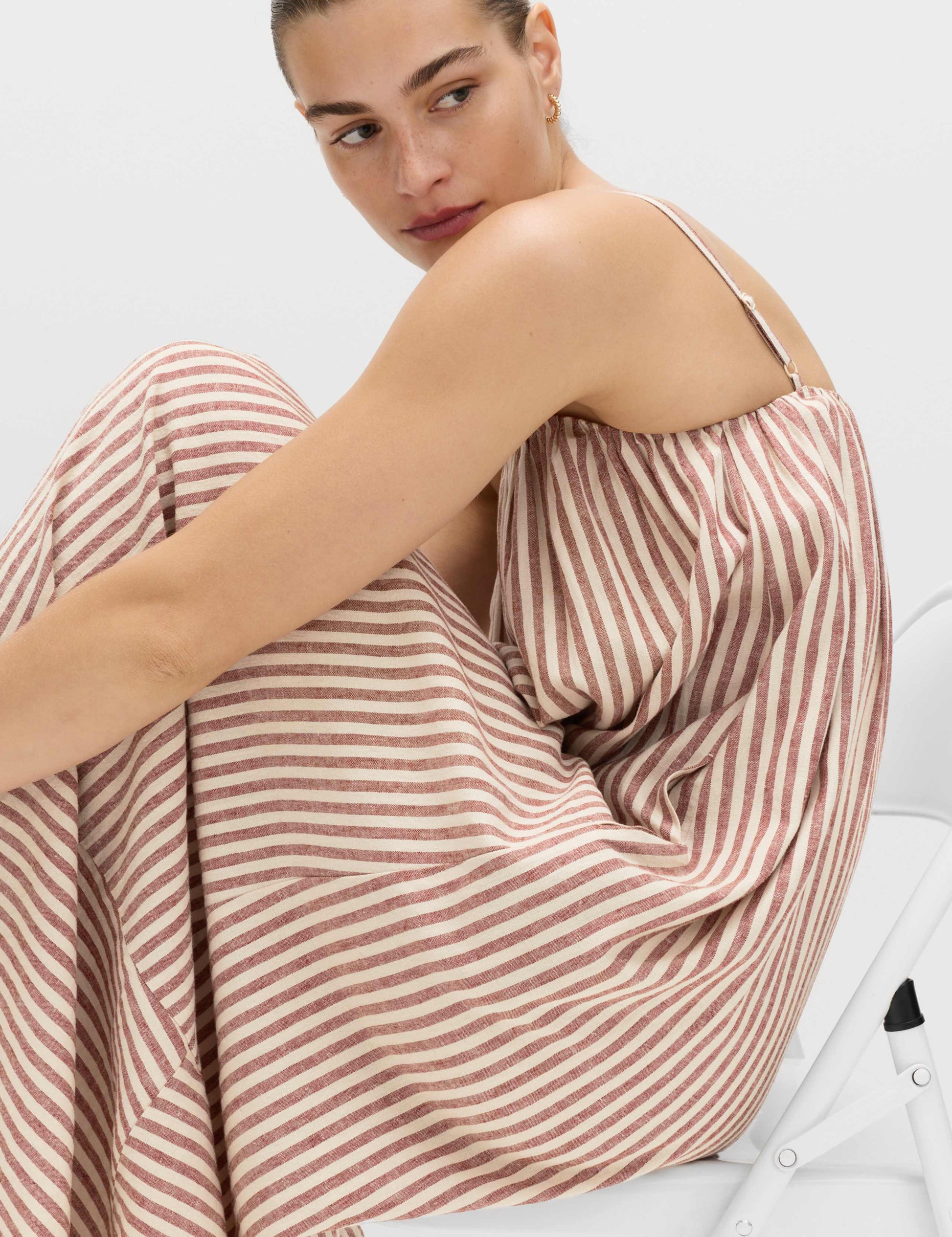 Linen Rich Striped Maxi Slip Dress
