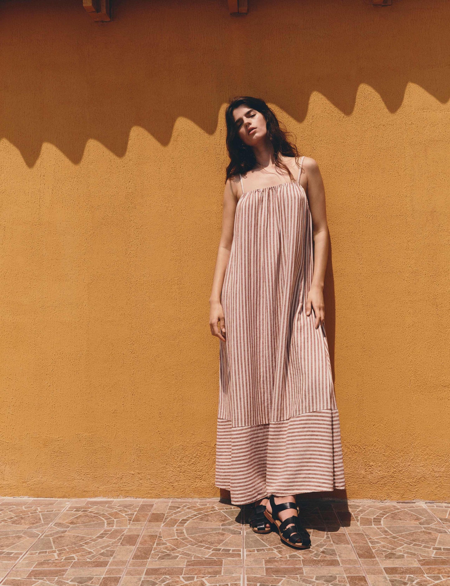 Linen Rich Striped Maxi Slip Dress