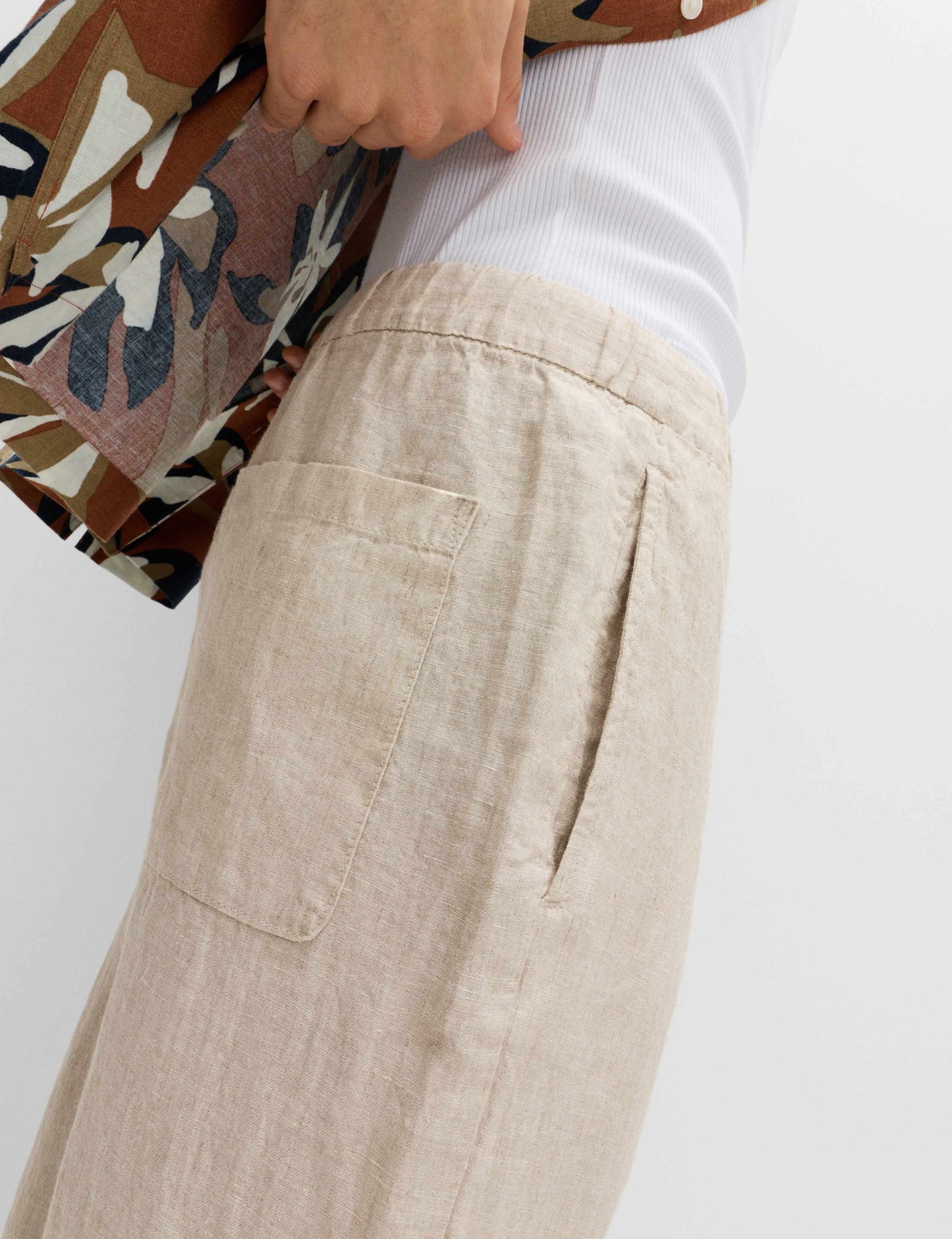 Loose Fit Pure Linen Elasticated Waist Trousers