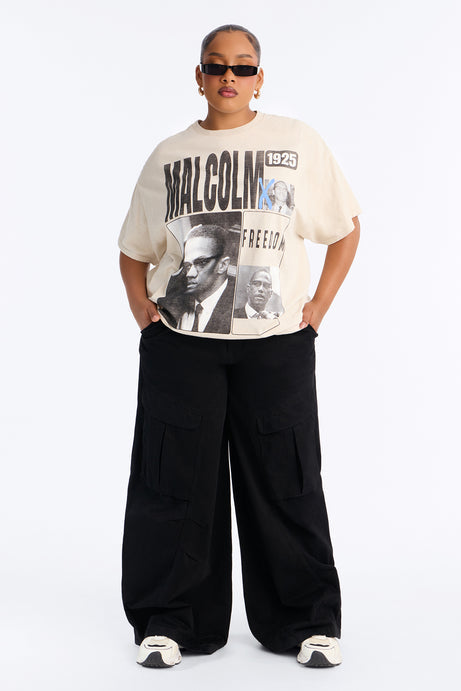 Malcom X Freedom Washed Oversized Tee - Light Grey