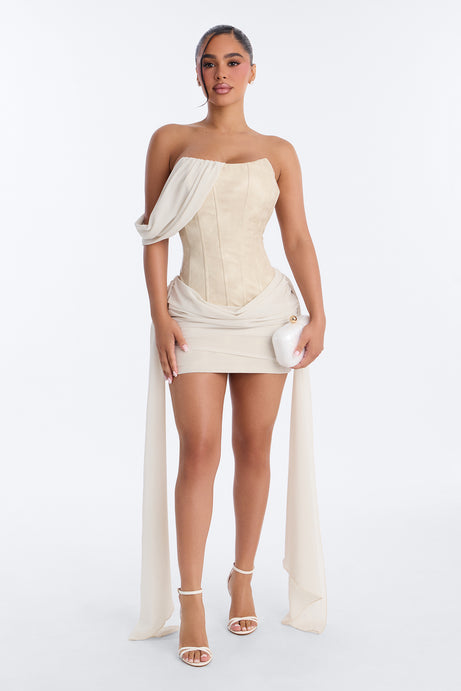 Vivi Corset Waist Faux Leather Mini Dress - White