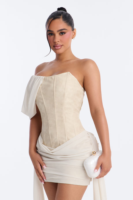 Vivi Corset Waist Faux Leather Mini Dress - White
